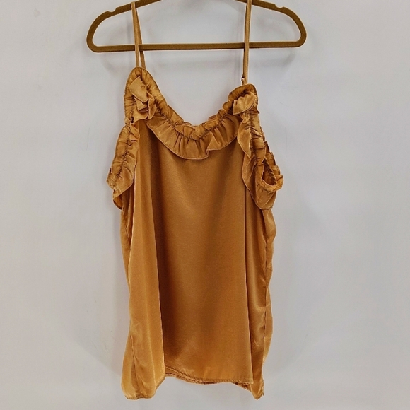 ODDY tan shimmer size 2XL camisole tank ruffle edge adjustable strap ODDI - Picture 1 of 8